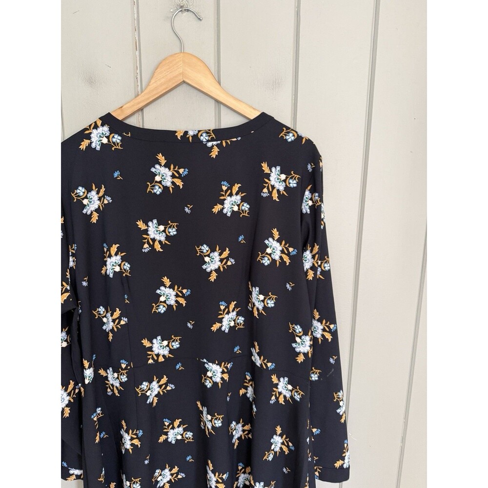 Loft Outlet Floral Dress 18 Navy Blue Floral Button Front Chiffon Long Sleeves - Picture 9 of 9